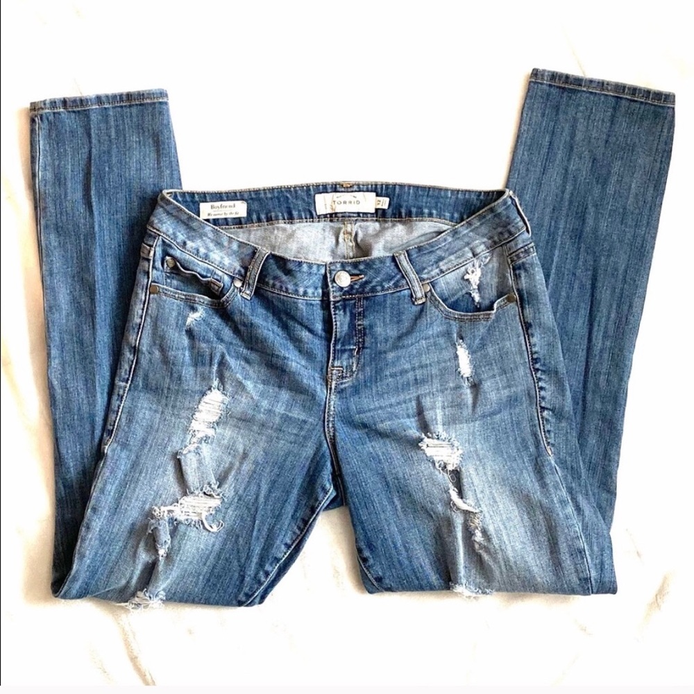 Distressed Torrid Boyfriend Jeans.